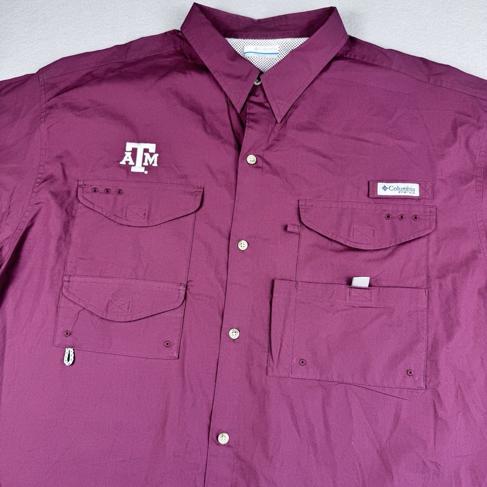 Columbia PFG Texas A&M Button Shirt Men XXL Maroon Short Sleeve Football Aggies